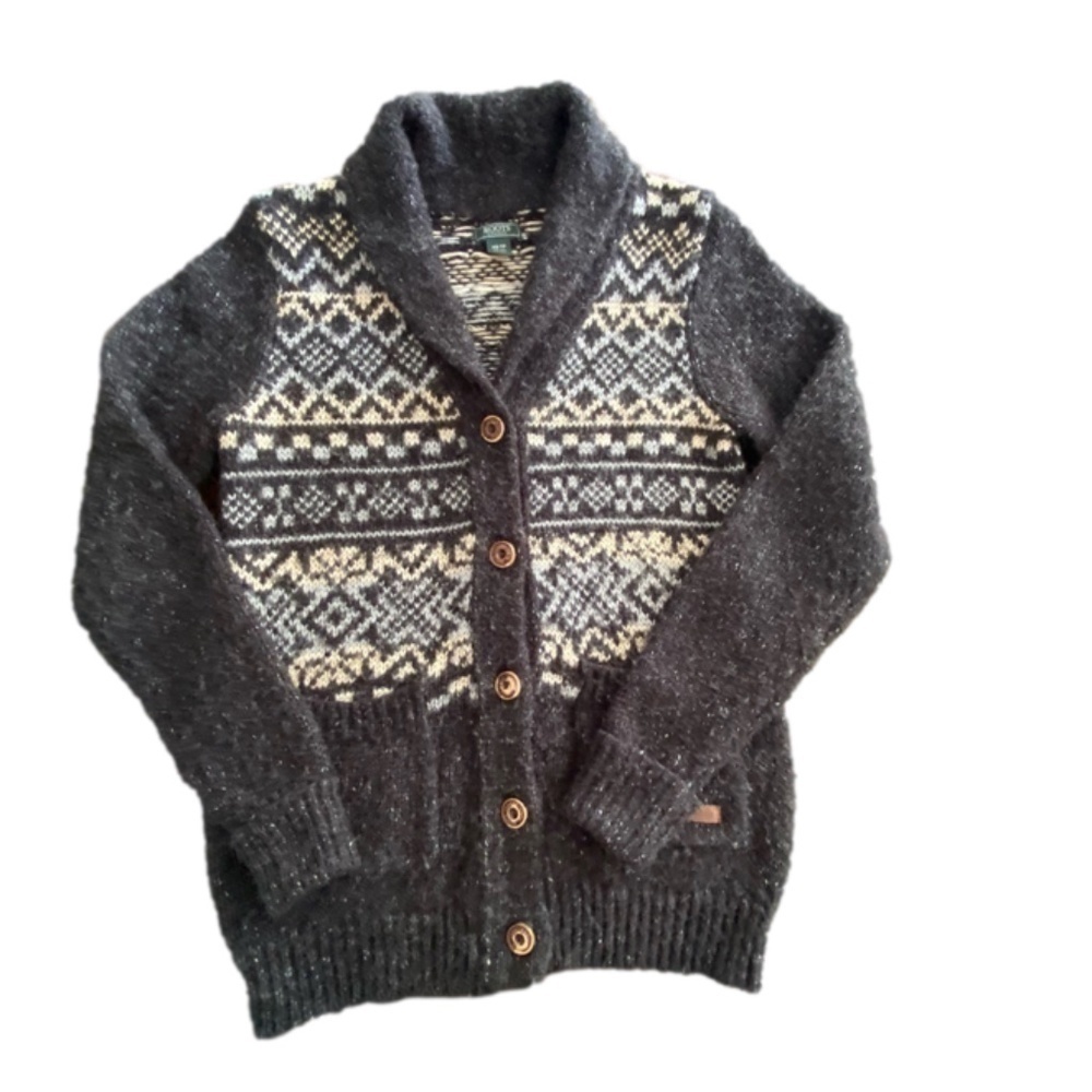 Roots wool blend fair isle style cardigan size XS